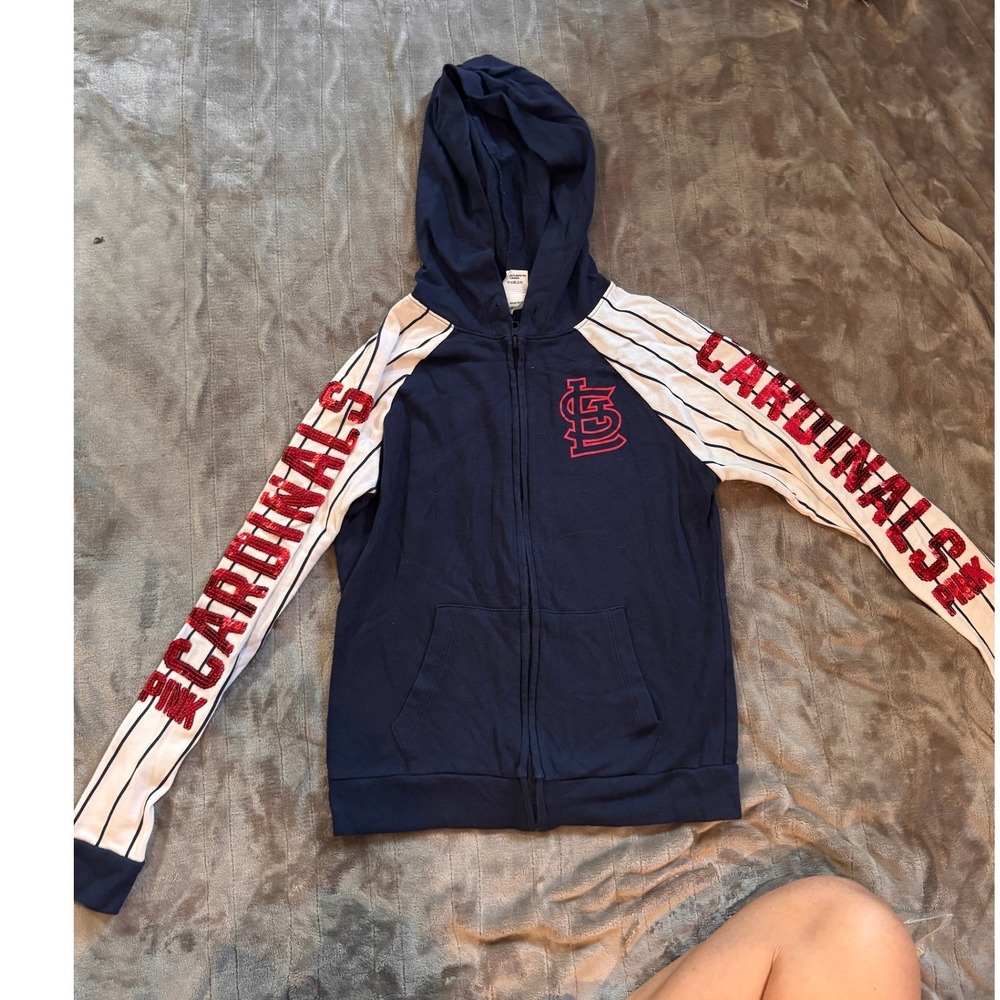 PINK Victoria's Secret St Louis Cardinals MLB Sequin Zip Up Hoodie Navy XS